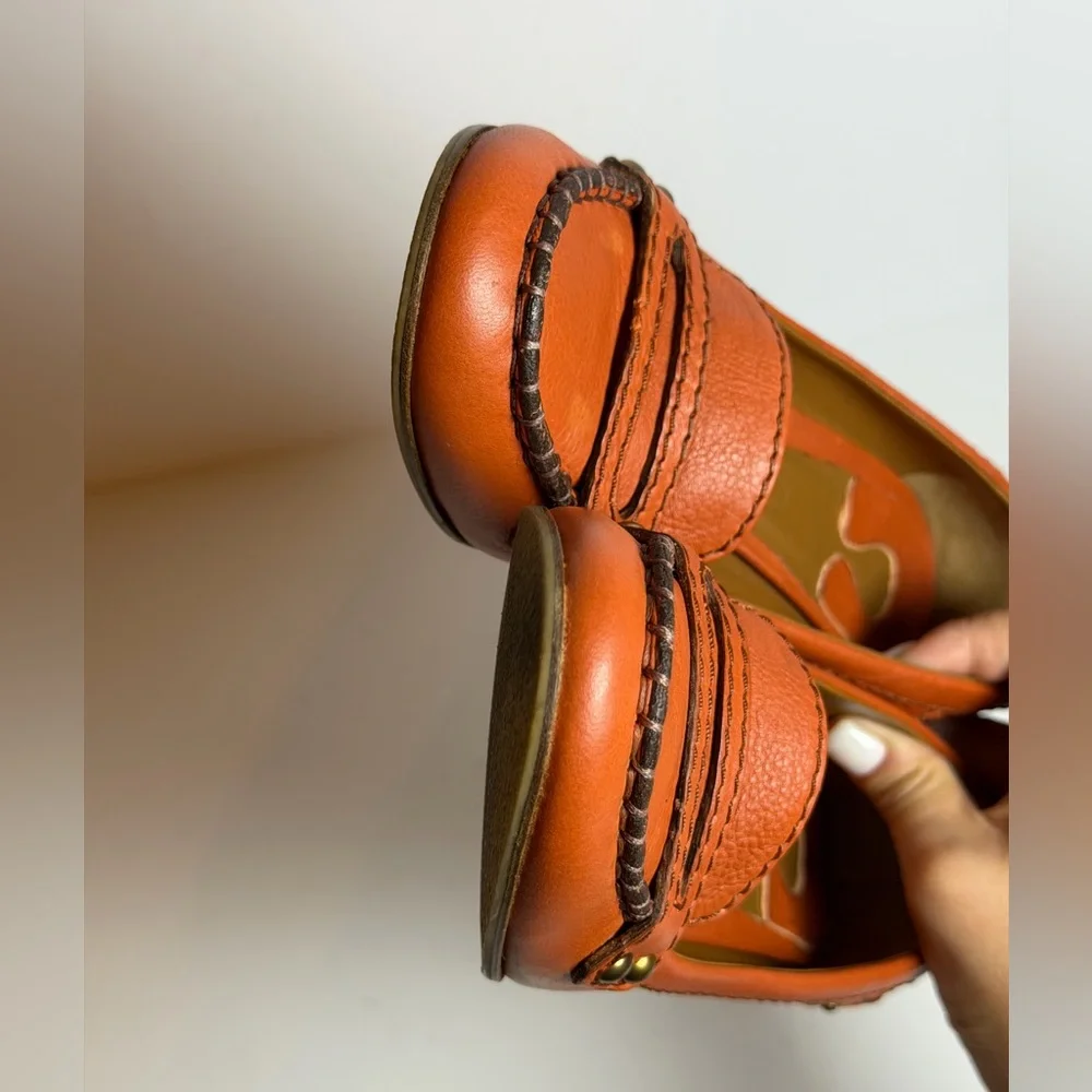 Chloe Orange Leather Pumps Block Heel Penny Loafers Size 37